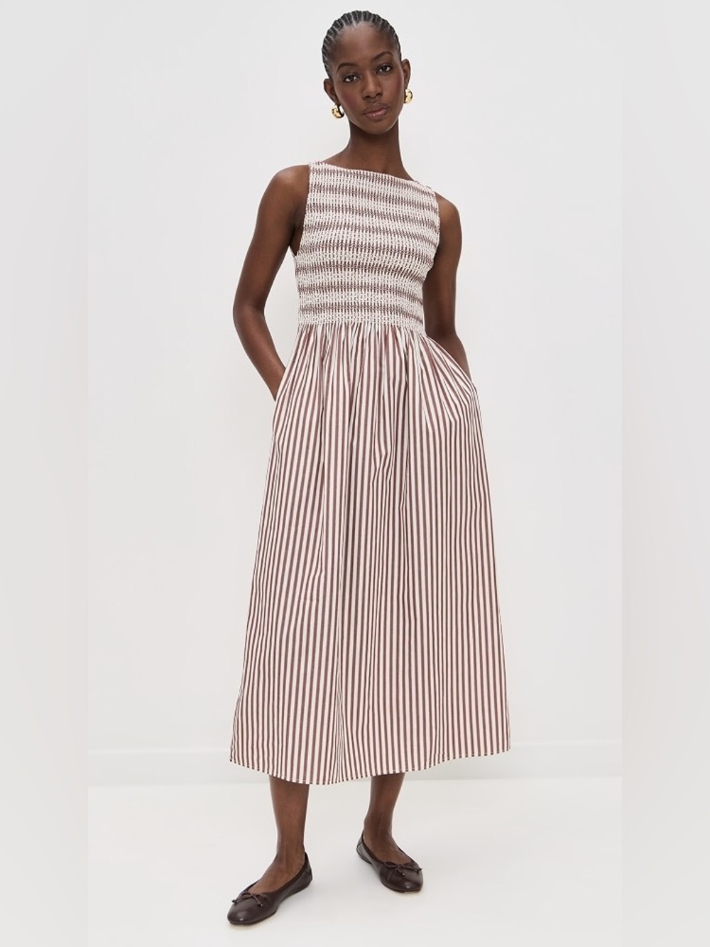 Hill House Rust Striped Cosima Nap Dress - size medium - Picture 2 of 4